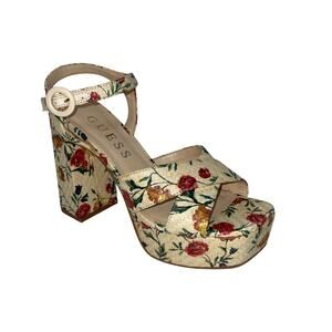GUESS Women's Vallenn Platform Block Heel Dress Sandals Floral Size 8 1/2